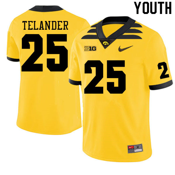 Youth #25 Kelby Telander Iowa Hawkeyes College Football Jerseys Sale-Gold